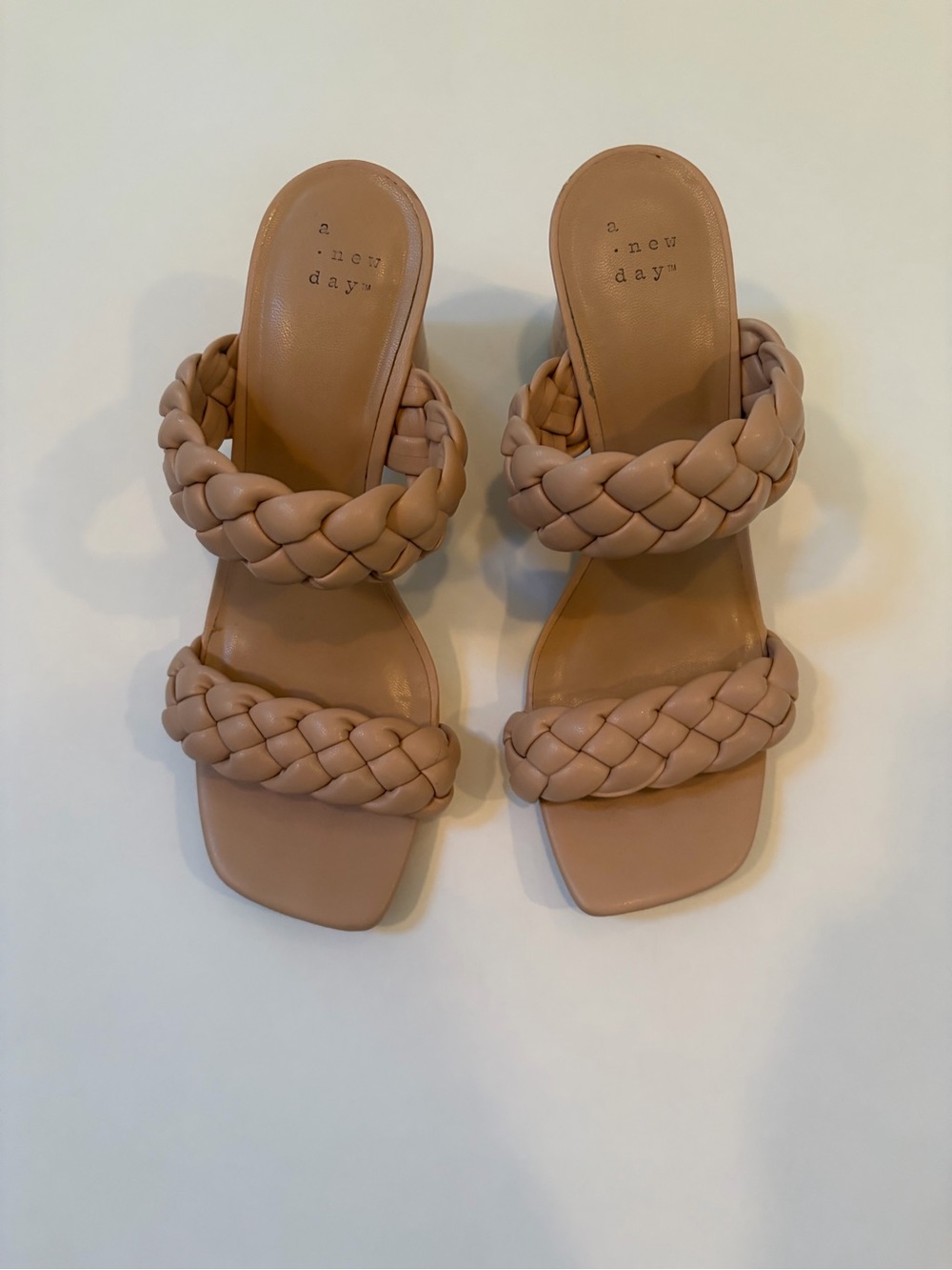 a new day Braided Double-Strap Slide Heels - Nude Beige EUC size 7.5